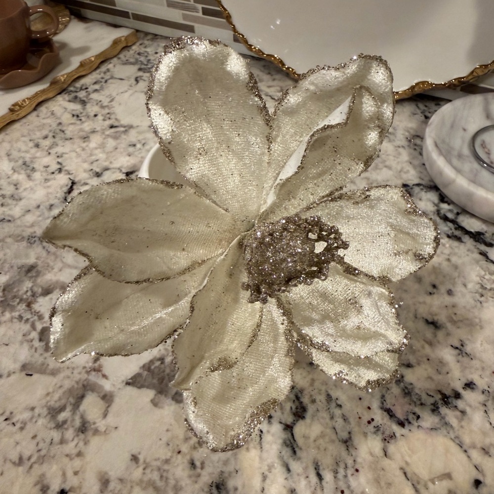 Elegant Cream and Gold Decorative Flower Accent